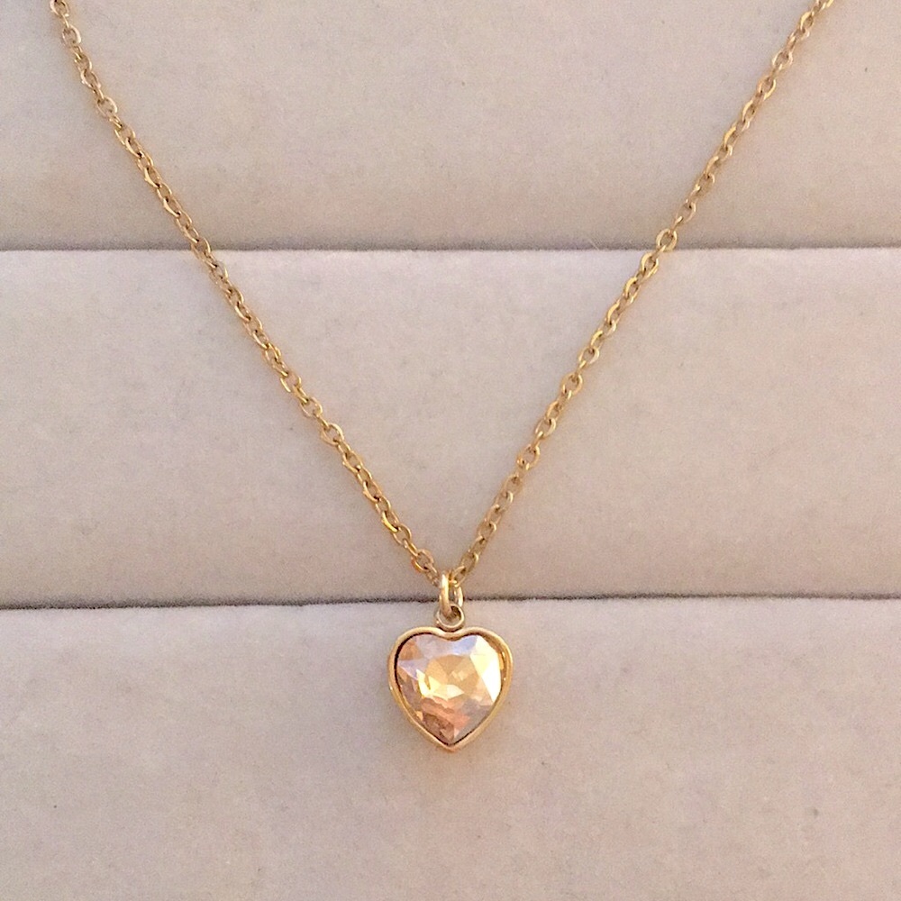 Champagne Topaz  + Gold Crystal Heart Drop Pendant Necklace